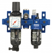 ALTO 1 - Doppelblock - Filterregler mit Manometer, Öler,  Wandbefestigungsset und Zwischenstück für ungeölte Luft