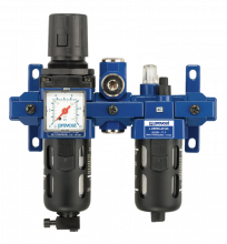 ALTO 2 - Doppelblock - Filterregler mit Manometer, Öler,  Wandbefestigungsset und Zwischenstück für ungeölte Luft